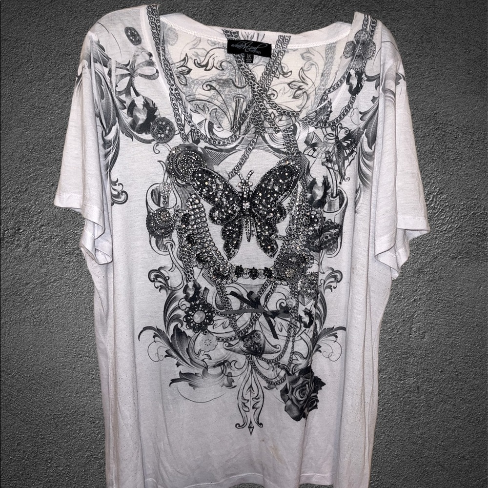 crystal embellished butterfly blouse